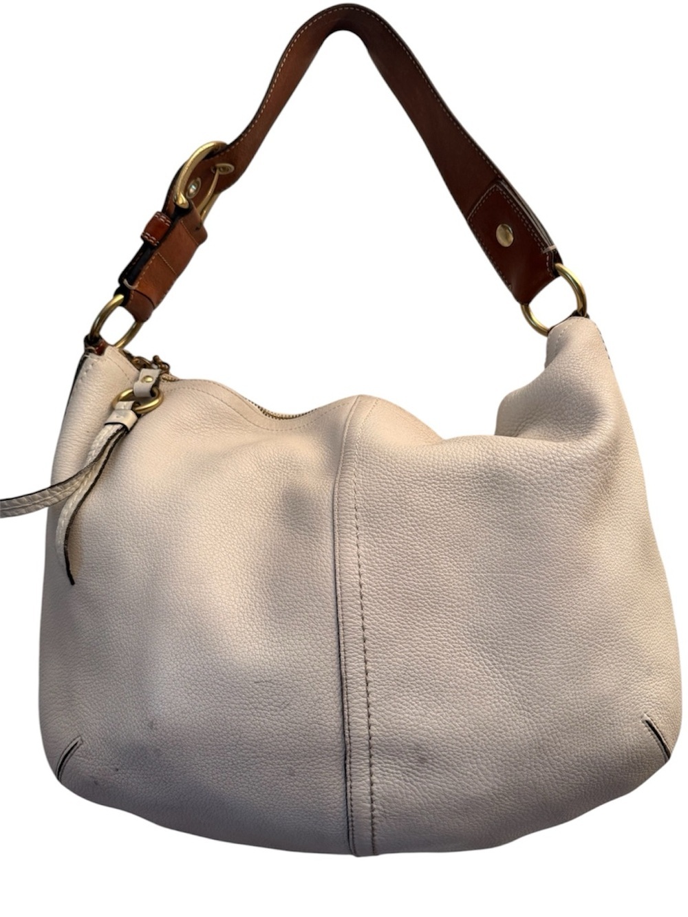 COACH Pebble Leather Hobo Bag in Cream/white with Brown Strap - Picture 4 of 10